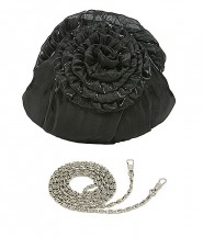 Evening Bag - Silk-like Flower w/ Metal Chain - Black - BG-EBS1037BK 